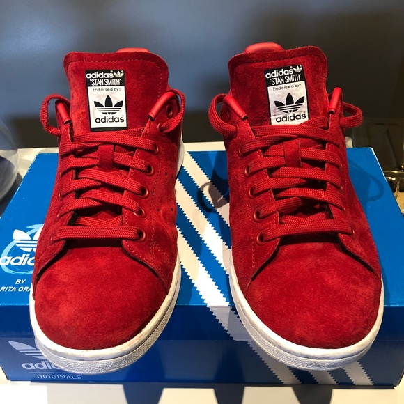adidas Shoes - Red Suede Stan Smith shoes